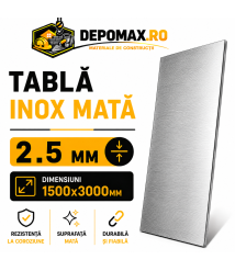 Tabla inox mata AISI 304 2B, 2.5 x 1500 x 3000 mm, 4.5 mp